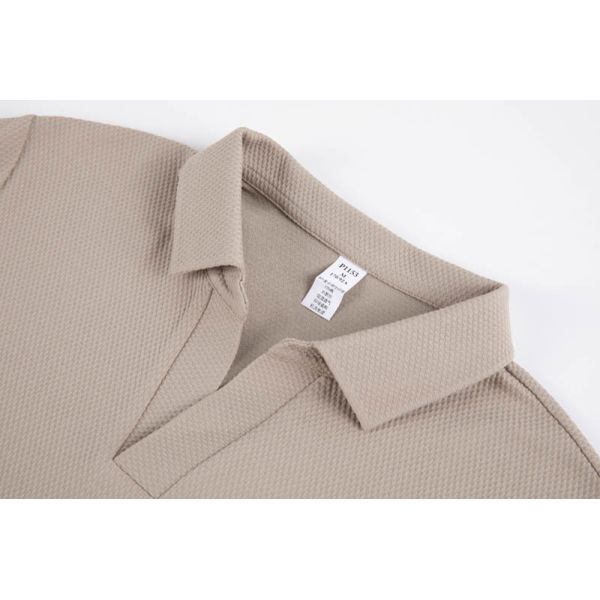 Unisex Cotton-Rich Waffle Knit Long Sleeve Polo Shirt with V-Neck Placket