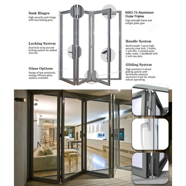 Porte en verre Bifold d'accordéon extérieur en aluminium standard de patio de l'Europe pour extérieur