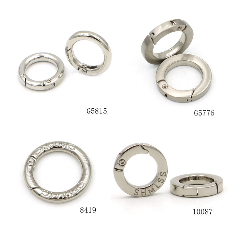 Custom Spring Ring Buckle Zinc Alloy Metal Open O Ring, OEM ODM Embossed Logo Spring O‑Ring, Custom Engraved Metal Snap Ring for Handbag Hardware Accessories
