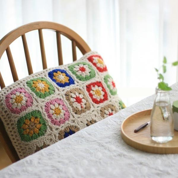 Y-F 38*38 Custom Nordic Hand Crochet Eco Cotton Floral Sofa Throw Pillow Back Cushion Cases Pillow Cover