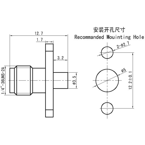 SMA Female RF Coaxial Connector – Two-Hole Flange Mount, Compatible with 2# Semi-Flexible Cable