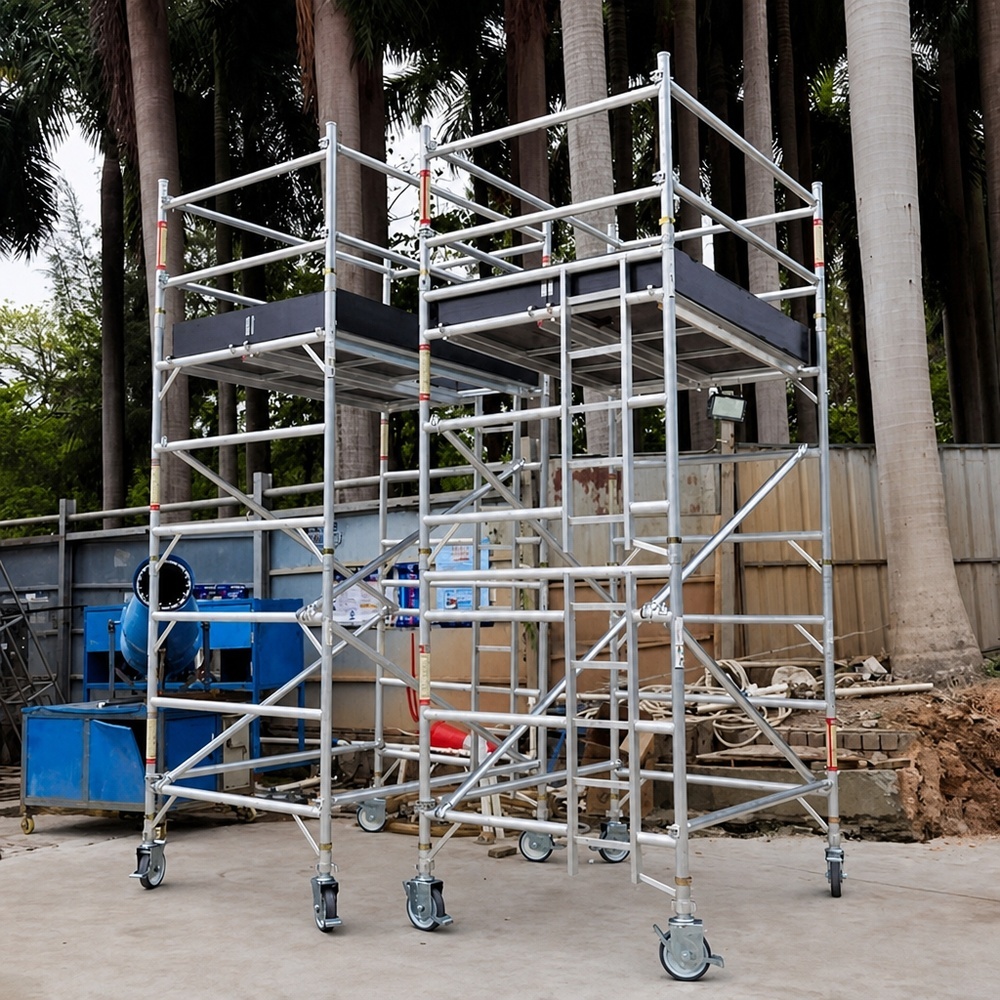 Aluminum Mobile Scaffolding Tower with 500 kg Weight Capacity Secure Hook Locking System EN1065 Standard Construction Scaffold