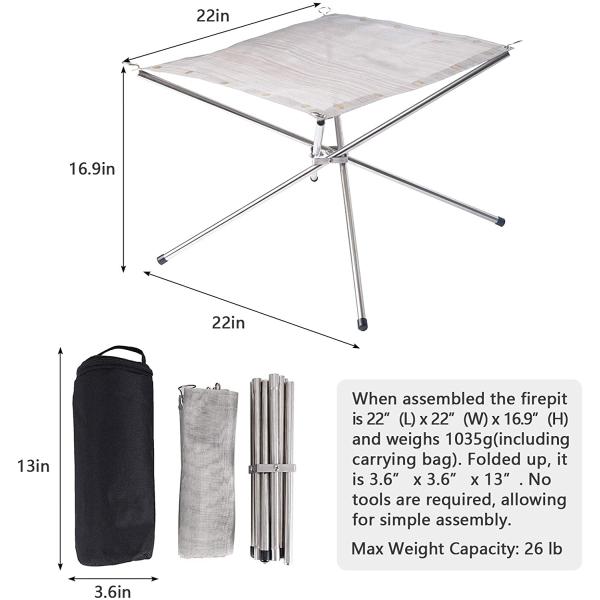 Tabletop Bio Fire Pit Collapsing Steel Mesh Fireplace for Camping Backyard and Garden
