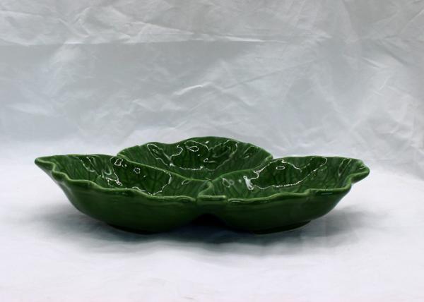 Green Ceramic Cabbage Leaf Plates 3 Part Dolomite Dinner Serving Platter