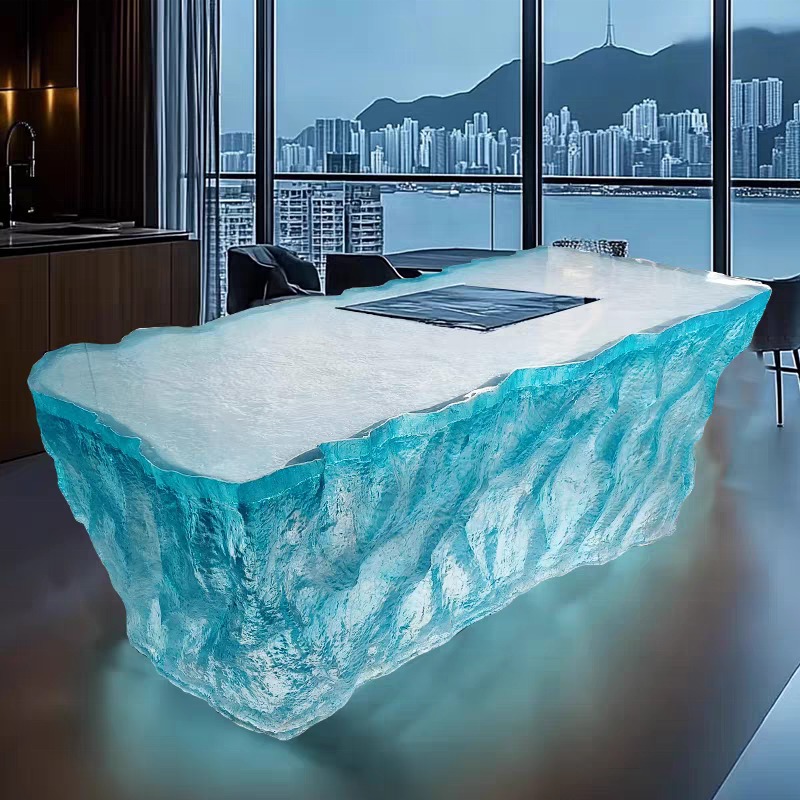 Frozen In Time Handmade Resin Table Crystal Ice Texture Modern Flower Style Centerpiece