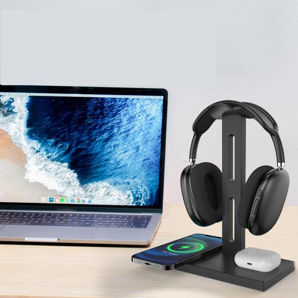 ABS Multiscene Wireless Charger Corporate Gift 3 In 1 Headphone