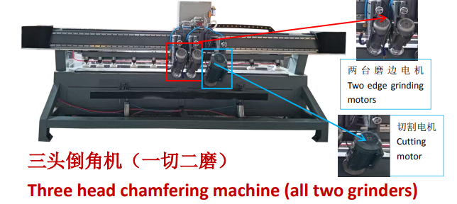 Three Head Chamfering Machine with Two Grinders Marble Stone Grinding Machine Remote Control 7.5KW Motor ZEUS Brand