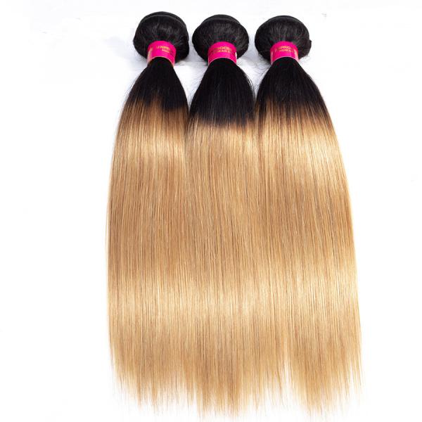 100% Virgin Peruvian Human Hair Weave 1B / 27 Straight Hair Extensions