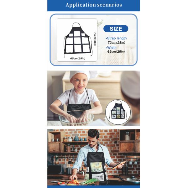 Sublimation Blanks100%polyester/satin 72*65cm 9panel Waist Apron for Adult Women Man Custom logo Kitchen Black Half Length Apron