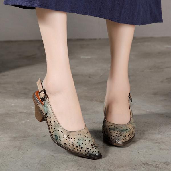 S350 Handmade Gradient Color Leather Square Heel Fashion All-Match Women'S Shoes Elegant Little Fairy Pointed Leather Sh