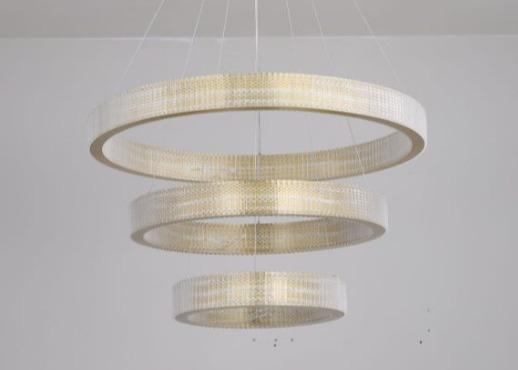 Modern Hanging Lighting Luxury Circle Rings 3000K Pendant Light Gold LED Crystal Chandelier