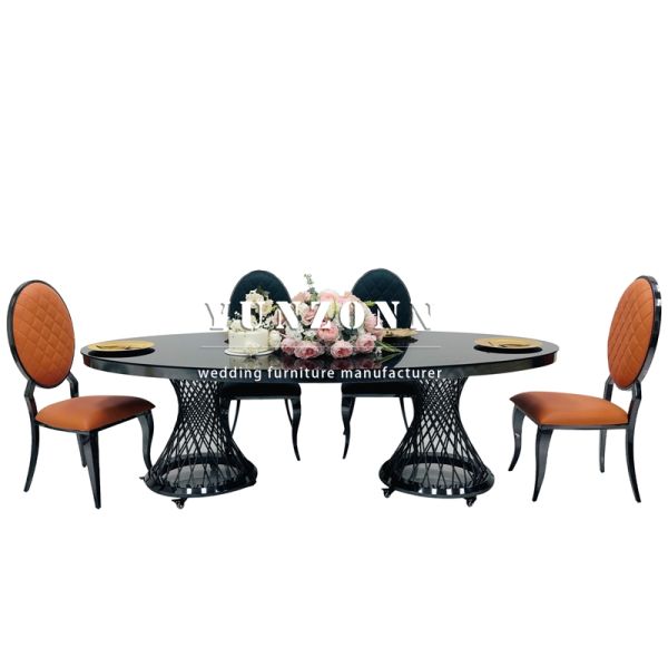 Decorate Wedding Luxury Black Stainless Steel Wedding Table Oval Wedding Movable Table