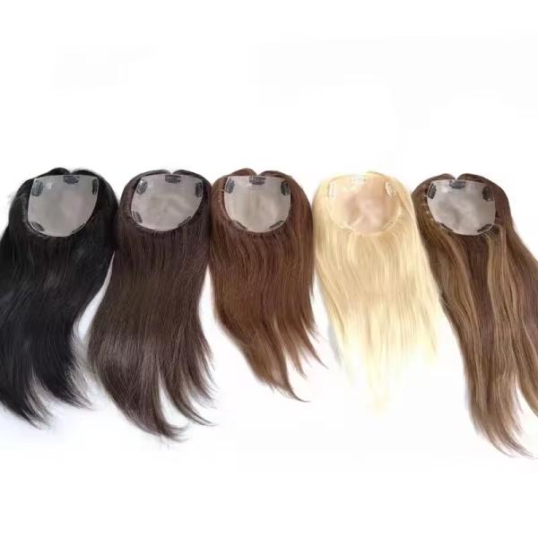 100% Human Hair Topper for Women Natural Silk Base Toupee in Straight Style