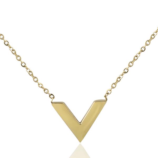 Fashion Pendant Stainless Steel Jewelry Necklace， V sharp necklace with gold color
