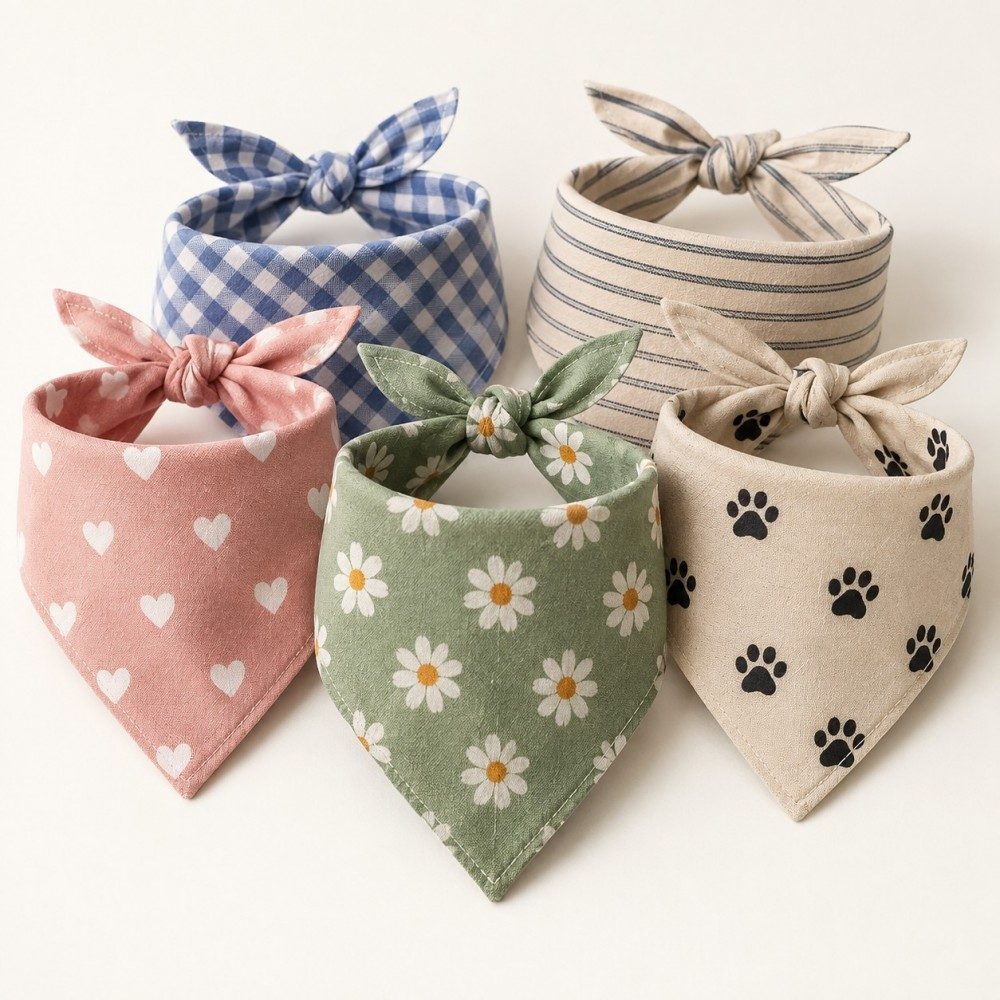 100% Cotton Triangle Dog Bandanas Machine Washable Pet Scarf