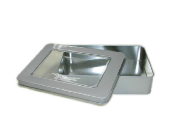 189*130*42hmm Square Tin Box With Clear Window Lid , Metal Coffee Box