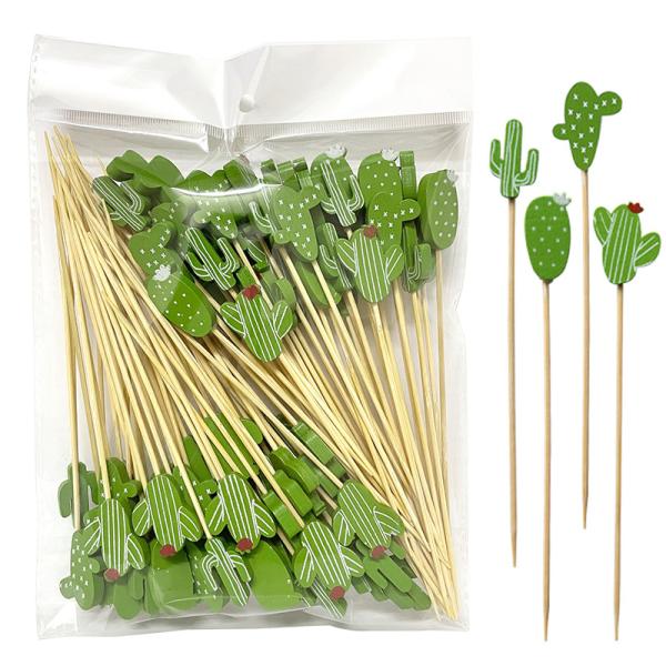 Customized Cactus Bamboo Food Picks For Appetizer Sandwich Burger Flower