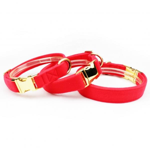 Luxury Dog Collars And Leashes Velvet Cotton Material Red / Black Color