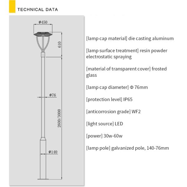30w 40w 50w 60W LED Solar Garden Lights Commercial Courtyard Lamp 450mmx610MM
