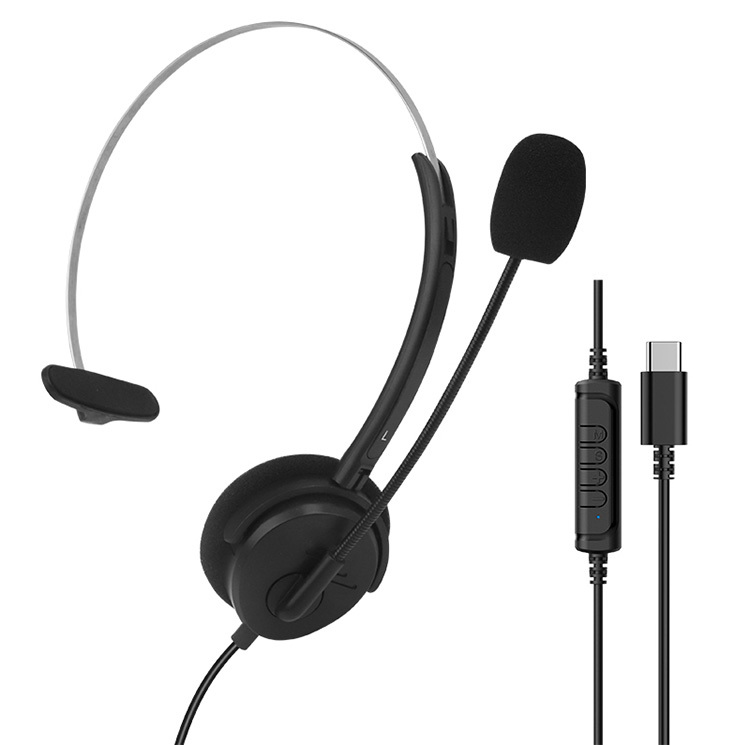 USB head mounted wired single ear headphones with high-definition call microphone, online control of mute volume, used for PC laptops, office customer service in the call center, supporting OEM/ODM
