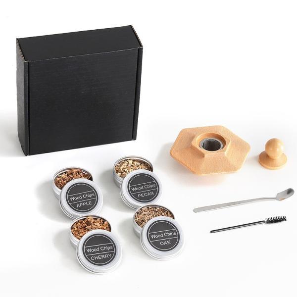 Hot Sale Wooden Cocktail Smoker Kit with Wooden Box Premium Wood Shavings and Essential Bar Tools