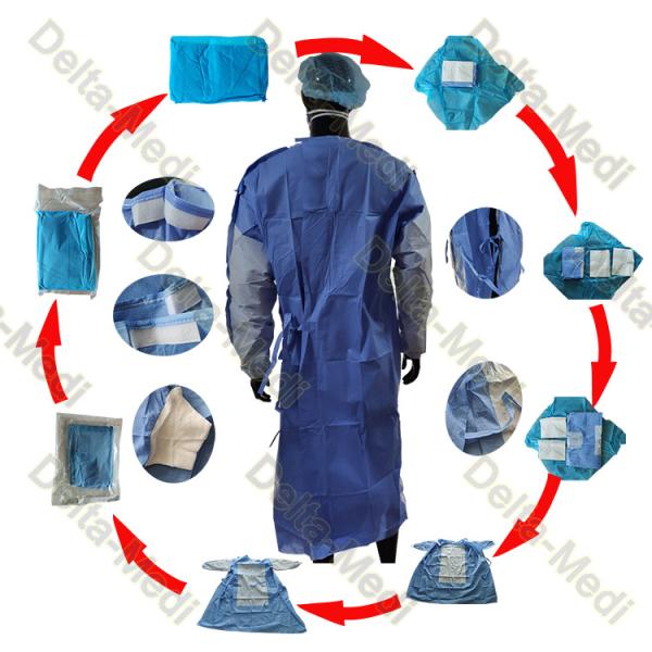 SMS 45gsm Sterile Disposable Surgical Gown With Double Layers Packing