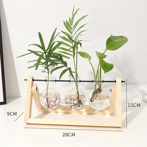 Wholesale Plant Terrarium with Wooden Stand Bulb Glass Vase Retro Tabletop for Hydroponics Home Garden Office Decoration