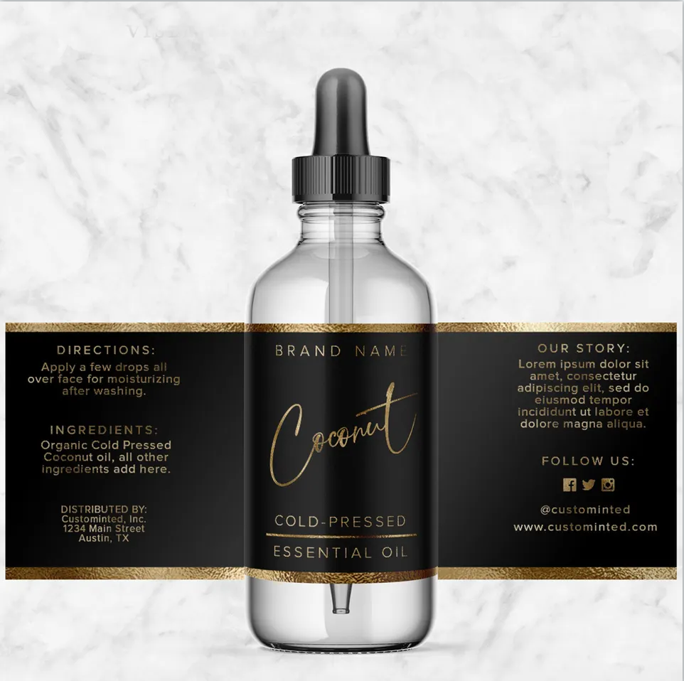 Customized Logo Printing Vinyl Waterproof Serum Label Essential Oil Cosmetics Set Bottles Labels Stickers for Skincare Products