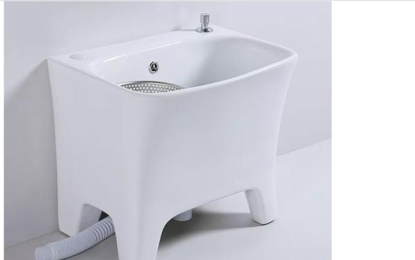 Oval White Mop Pool Small Free Standing Utility Sink Ceramic Body