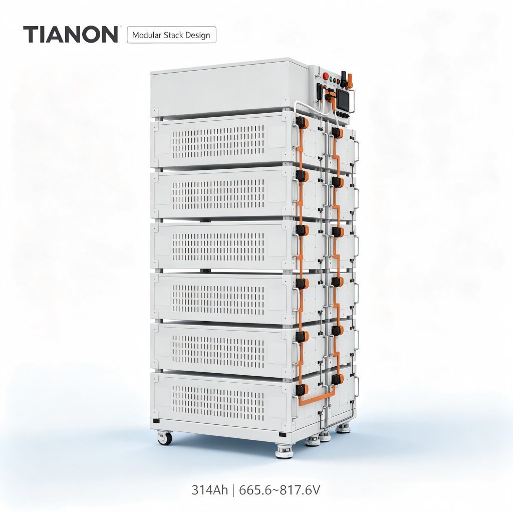 112kWh Stacked High-Voltage LiFePO4 Battery 7-Module 358.4V Energy Storage System for Home Solar Tianon P006-2