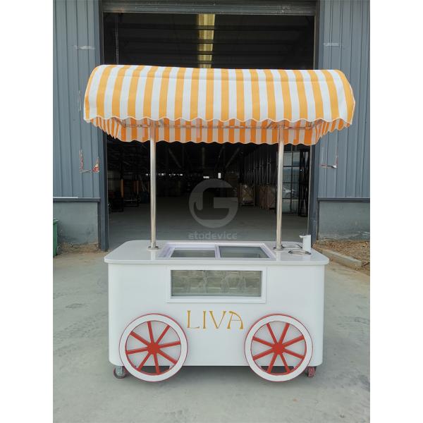 Customized beautiful Gelato Ice Cream Pop Cart Hand Push Mobile Van with umbrella