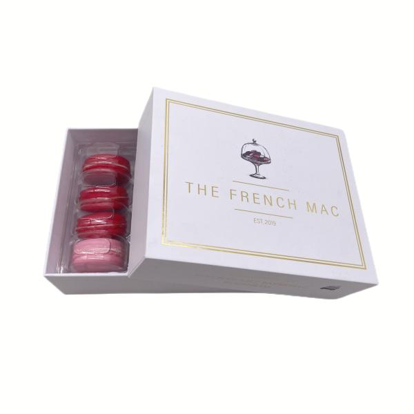 Macaron branco que empacota o produto comestível rígido 12Pcs de caixa de papel do presente com o interno claro plástico
