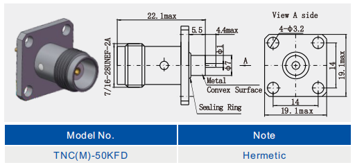 High-Performance TNC Female Hermetic Straight RF Coaxial Connector for PCB Applications