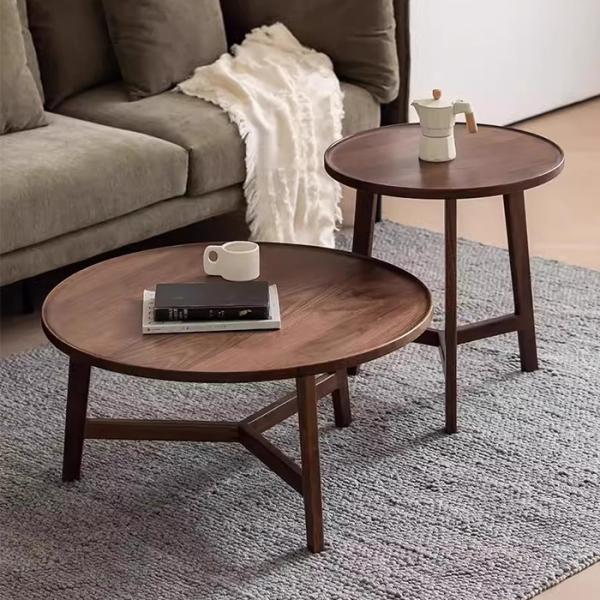 Oak Veneer Central Round Coffee Table Set Table Natural Wood Top Solid Wood Legs For Living Room And Hotel Use