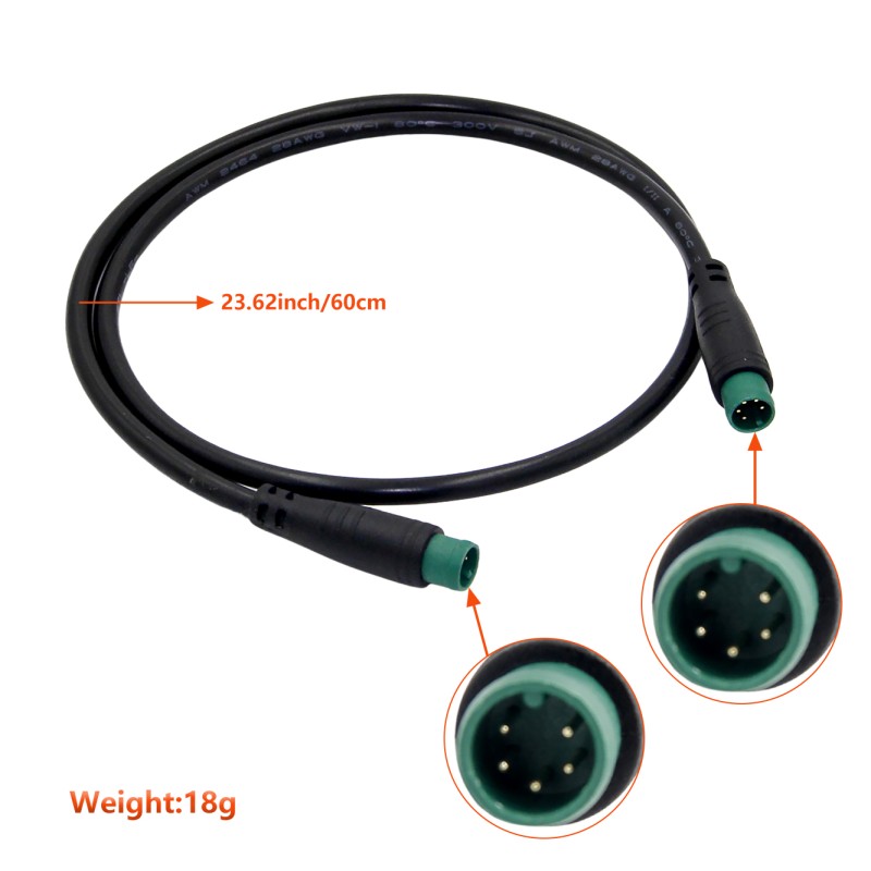 M8 5Pin 60cm Extension Cable Circular Connector with Flame Retardant PVC and 15 A Rated Current for E-BIKE Parts