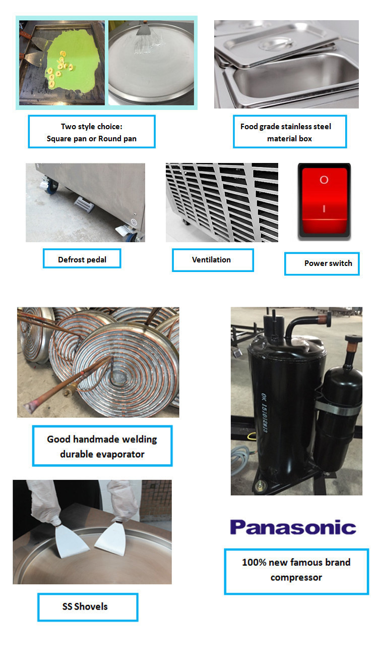 Commercial Easy to Operate Single Flat Pan Fried Quick-Frozen Ice Cream Roll Machine