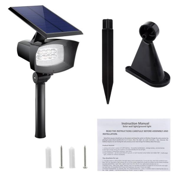 ABS Material 8leds 400 Lumens Solar Powered Spotlight Adjustable with 120° Beam Angle