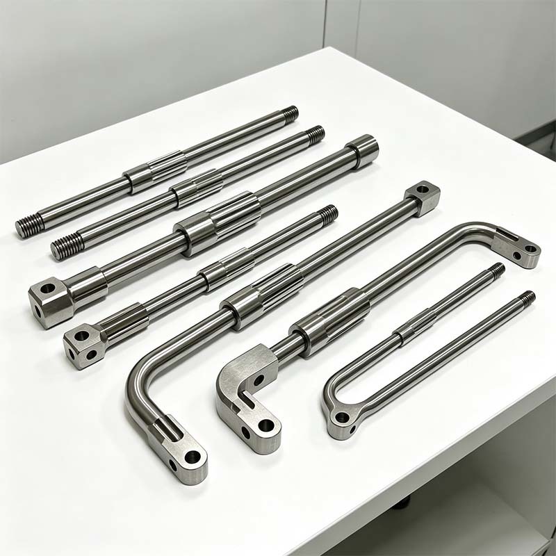 Precision CNC Machined Stainless Steel Long Shaft and Bent Link Rod with Customizable Dimensions for Mechanical Linkage
