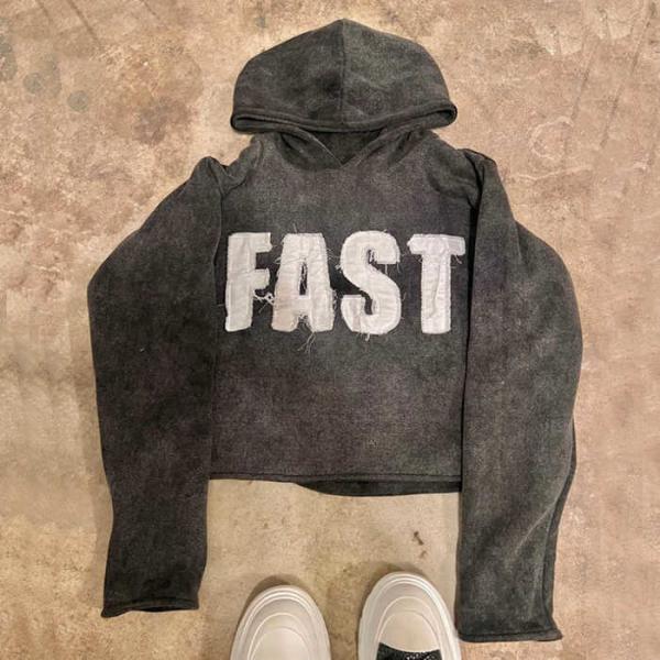 Vintage Washed Men's Hoodie Sweatershirt with Oversized Fit Drop Shoulder and Raw Hem