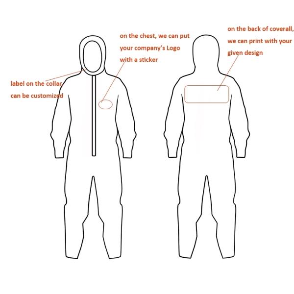 Type 5 6 Disposable Microporous Coverall 65g/M2 With Hood