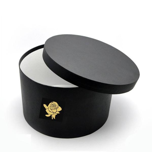 Black Round Gift Box with Lids and Gold Stamping Logo Coated Paper Cardboard Material