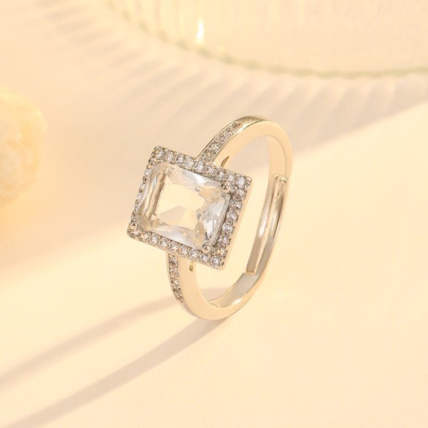 Wholesale Fashion Brass 18K Gold Plated White Red Green Zircon Adjustable Personalized Open Irregular Unisex Ring