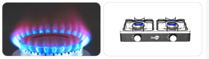 Table de cuisson à gaz 2 brûleurs à allumage manuel, noir en acier inoxydable, revêtement résistant à l'huile