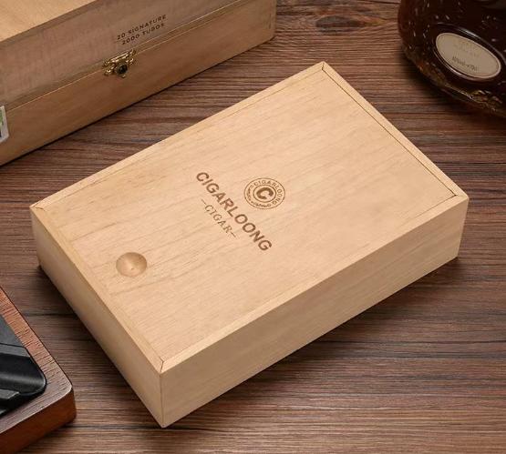 Caja de cigarros de pino rectangular con tapa, embalaje de tabaco, color madera, paquete multi-humectante, cajas de cigarros