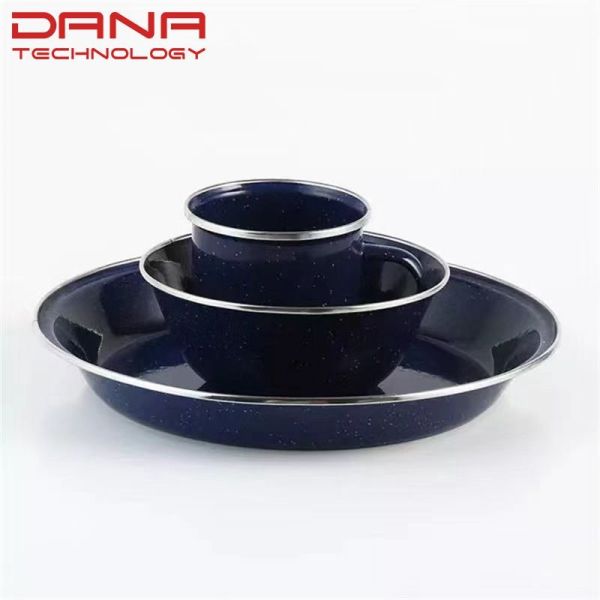 Korean Style Enamel Tableware Set Handmade Plates Sets Dinnerware Food Contact Safe