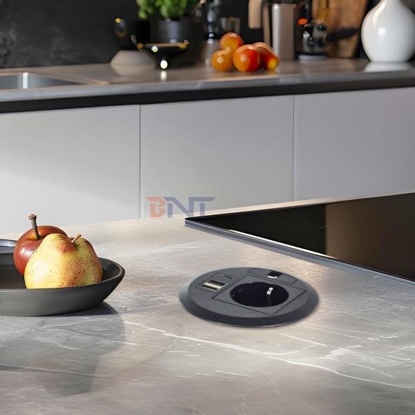Wire hole cover design Round Sofa Embedded Power Socket with EU Standard Power Outlets USB A+C