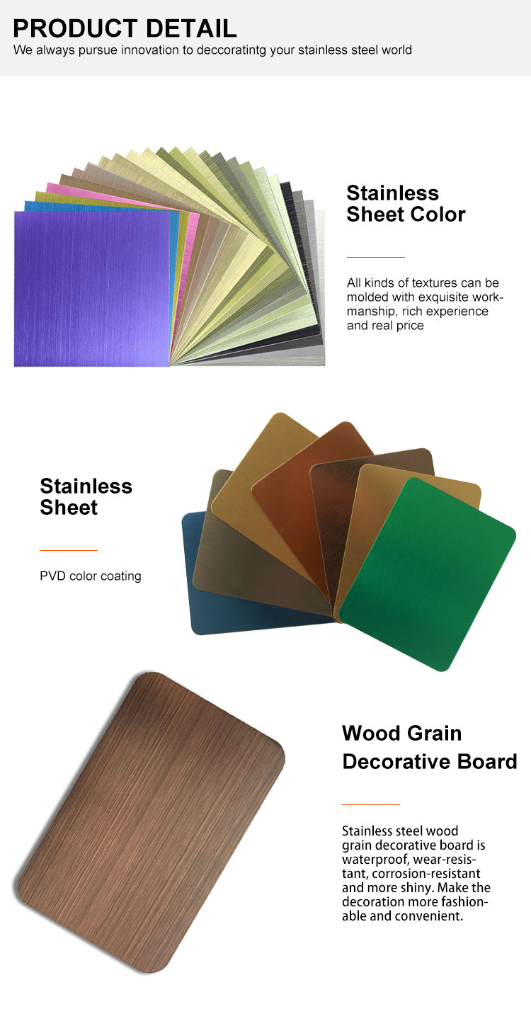 201 Grade Hairline Stainless Steel Sheet with PVD Coated Finish for Architectural and Interior Decoration