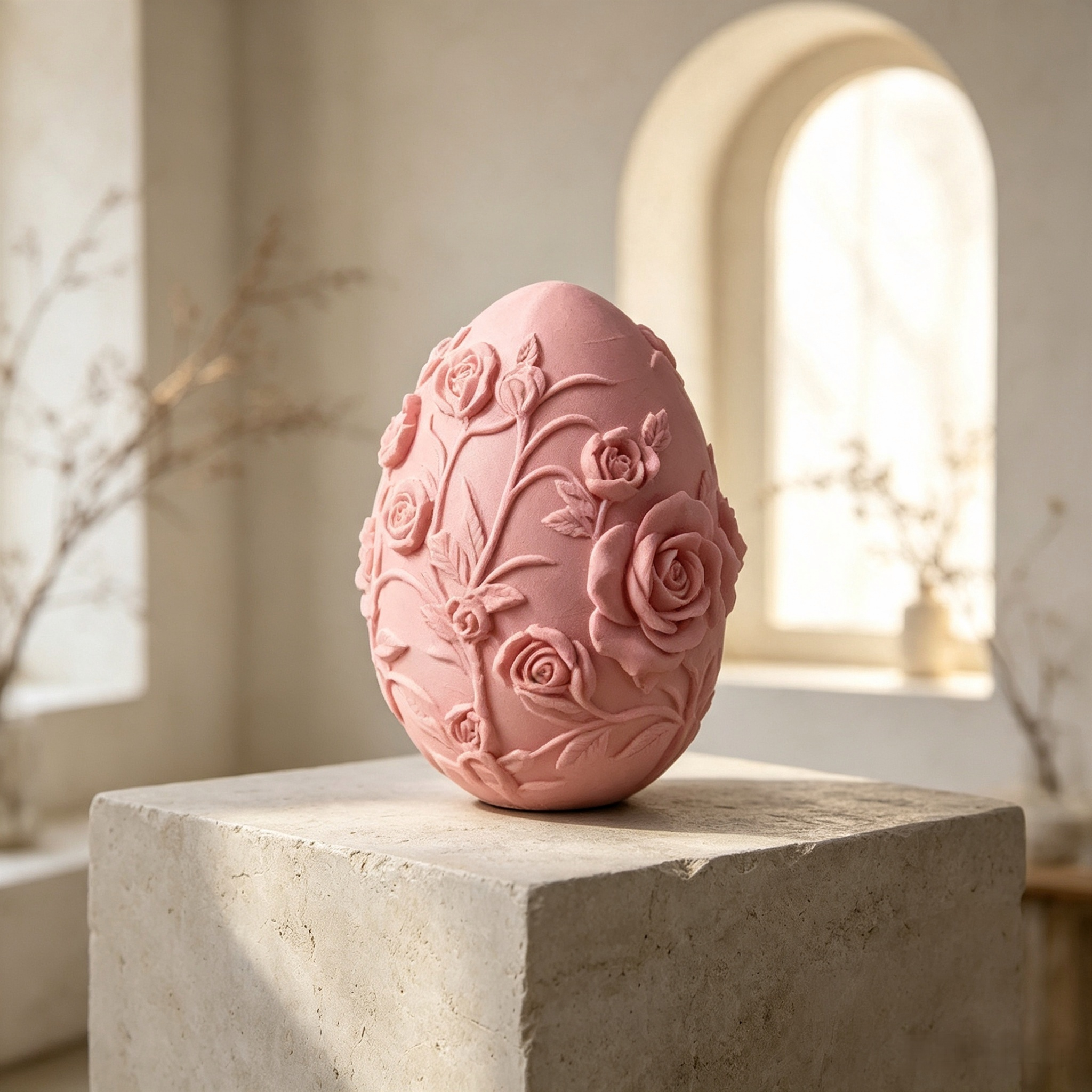 Table 3D Printed Arts Embossed Floral Easter Egg Sculpture Ornament