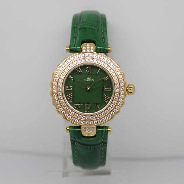 Gold Jade Watch Genuine Leather Band For Women Water Resistant