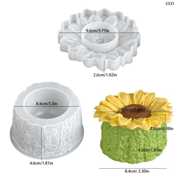 Aromatherapy Gypsum Stump Flower Pot Storage Can Silicone Mold Sunflower Candle Cup Mold